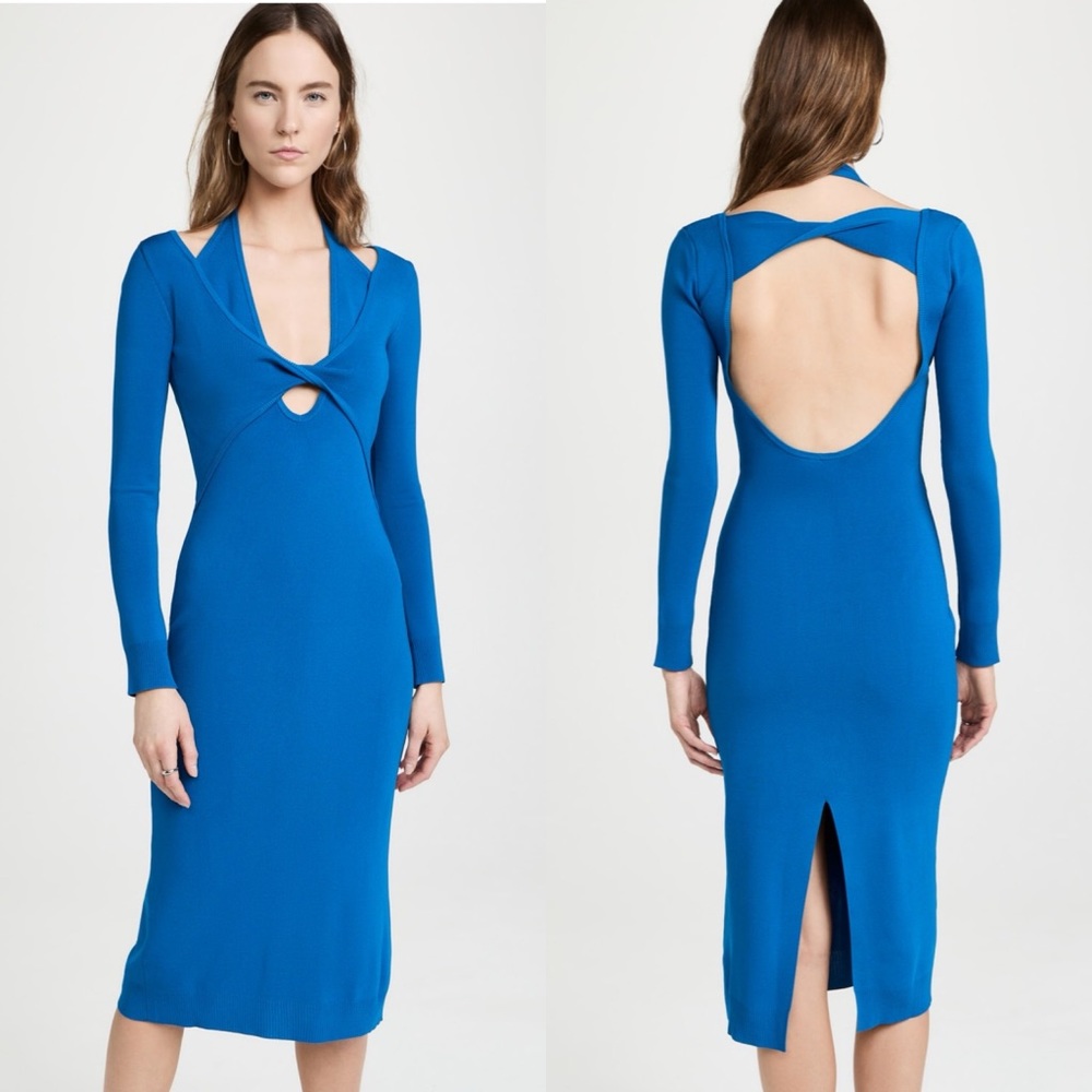 MONSE Royal Blue Long Sleeve Midi Dress with Open Back
